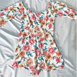 Forever 21 Floral Print Long Sleeve Sweetheart Cut Romper